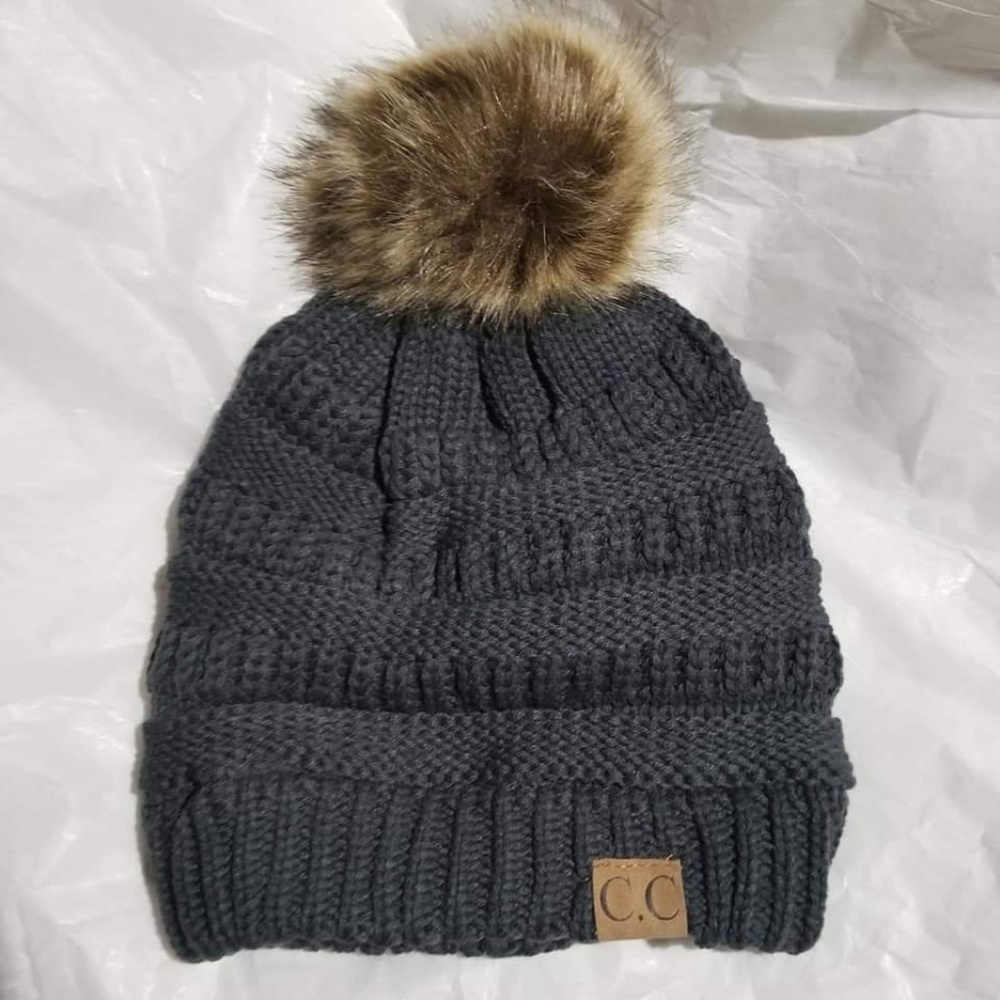 Dark Gray C.C Beanie Adult Size Beanie with Pom P
